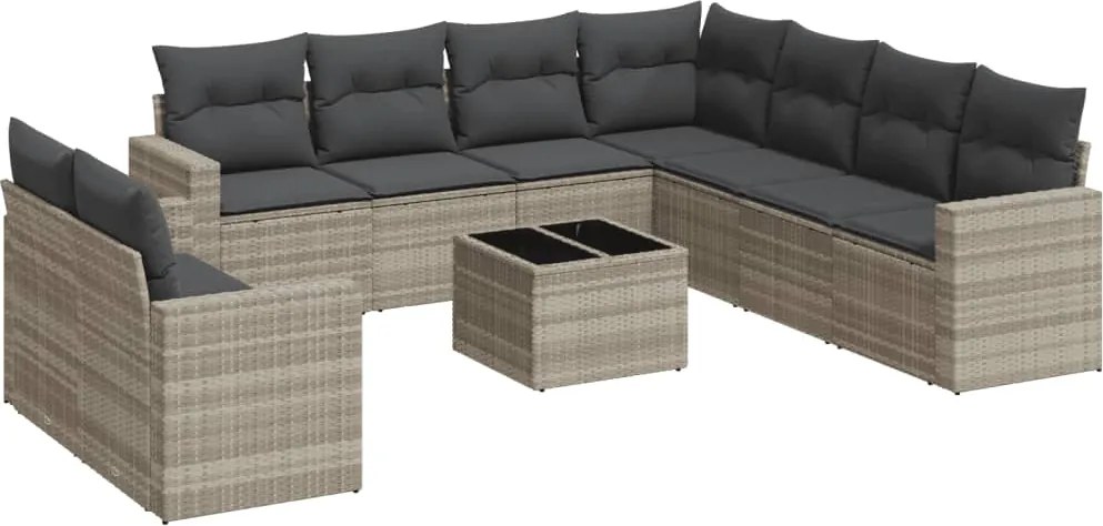 vidaXL Set canapele de grădină cu perne 10 piese gri deschis poliratan