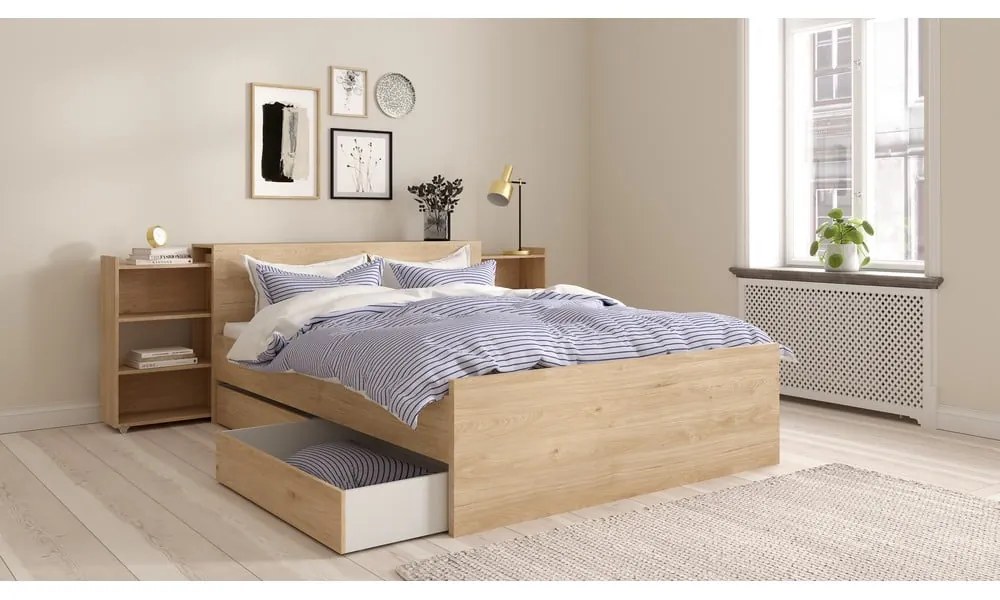 Pat matrimonial în culoare naturală cu aspect de lemn de stejar fără somieră 140x200 cm Naia – Tvilum