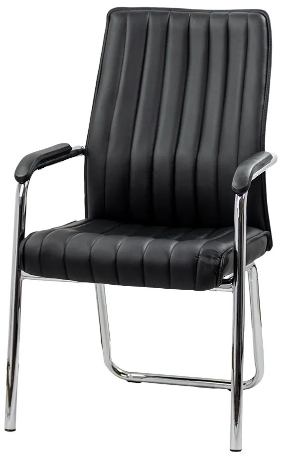 Scaun vizitator negru HRC 614 din piele ecologică și cadru cromat