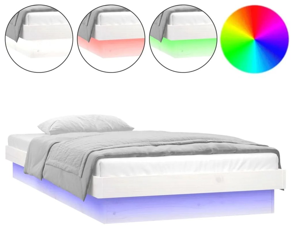 832704 vidaXL Cadru de pat cu LED, alb, 100x200 cm, lemn masiv