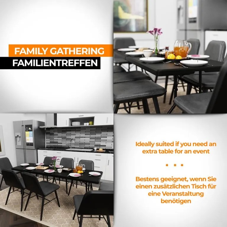 Jago Masă pliabilă 183 cm pentru 8 persoane - negru