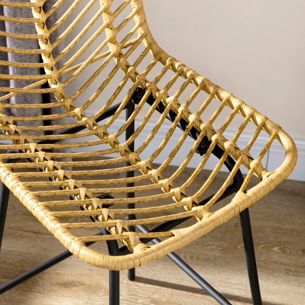 HOMCOM Set de 4 taburete de bar, scaune de bar, spătar împletit și suport pentru picioare, cadru din oțel, 42,5x52x102cm, galben | Aosom Romania