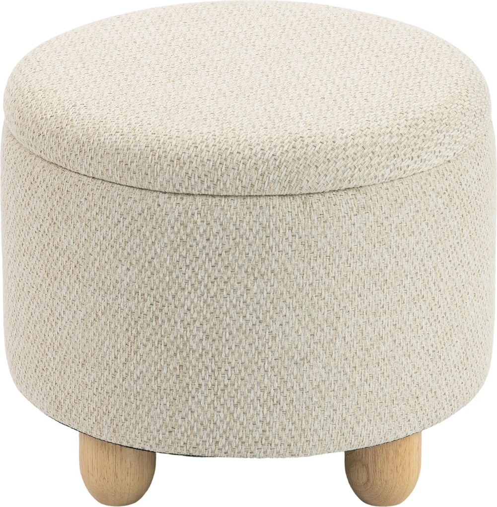 HOMCOM Taburet Rotund cu Spațiu de Depozitare, Capac, 19 L, Material Textil cu Aspect de Iută, 38,5x38,5x33,5 cm, Bej | Aosom Romania
