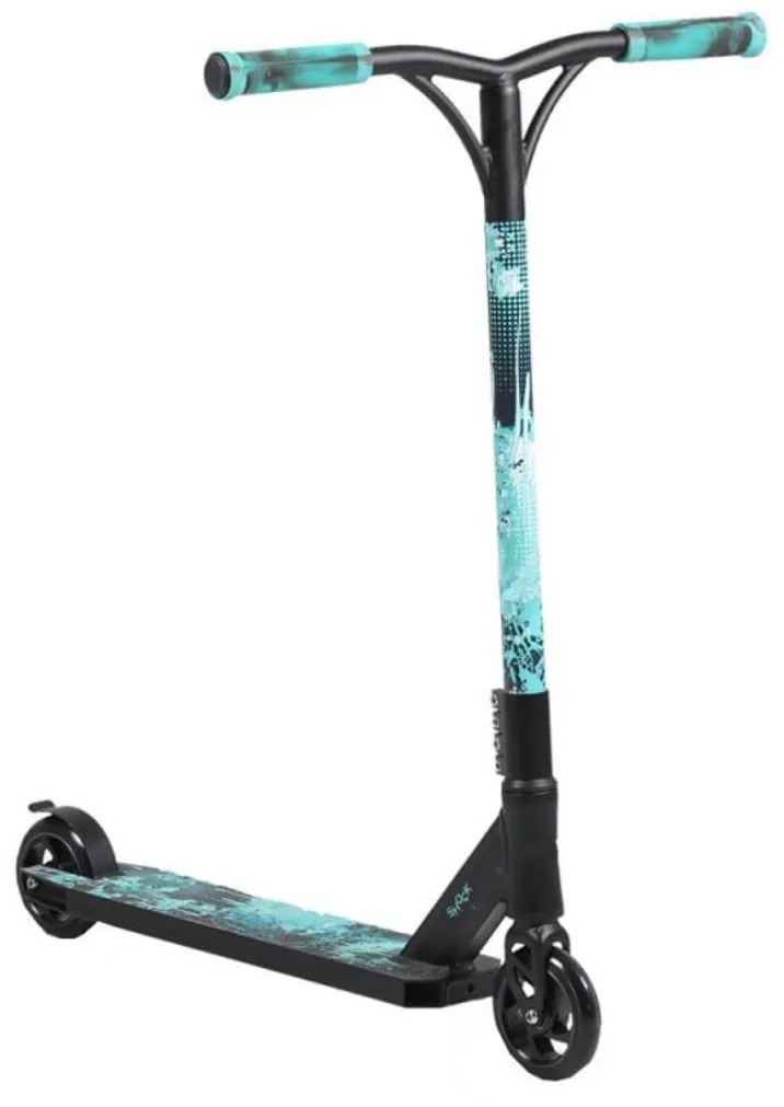 Trotineta Freestyle NOVOKIDS™ Shock Stunter, maxim 100 kg, Frana picior, Cadru si roti aluminiu, Diametru roata 110 mm, Turquoise