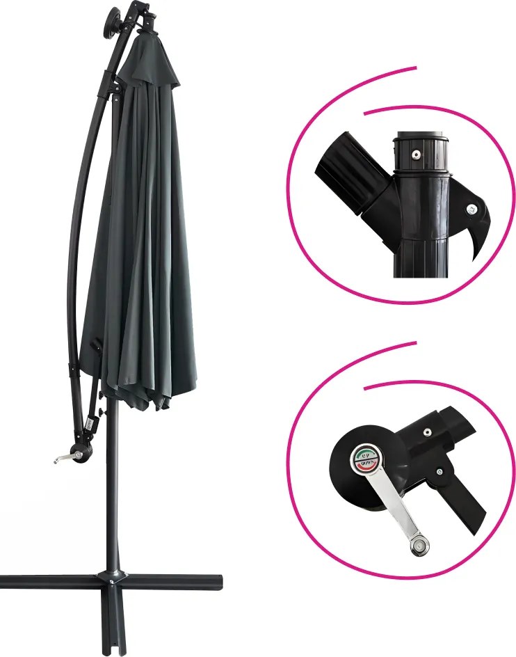 Umbrelă de soare de grădină LED, gri, 3 m, LINDAN
