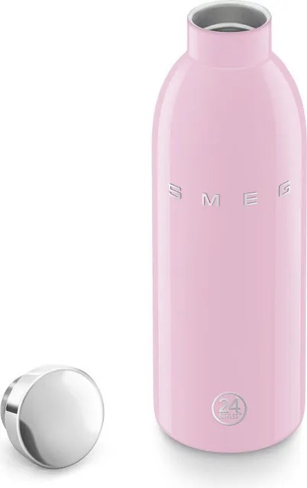 Sticla termos SMEG Clima 50's Style WBF01PK, 500 ml, Inchidere ermetica, Pereti dubli, Otel inoxidabil 18/8, Roz