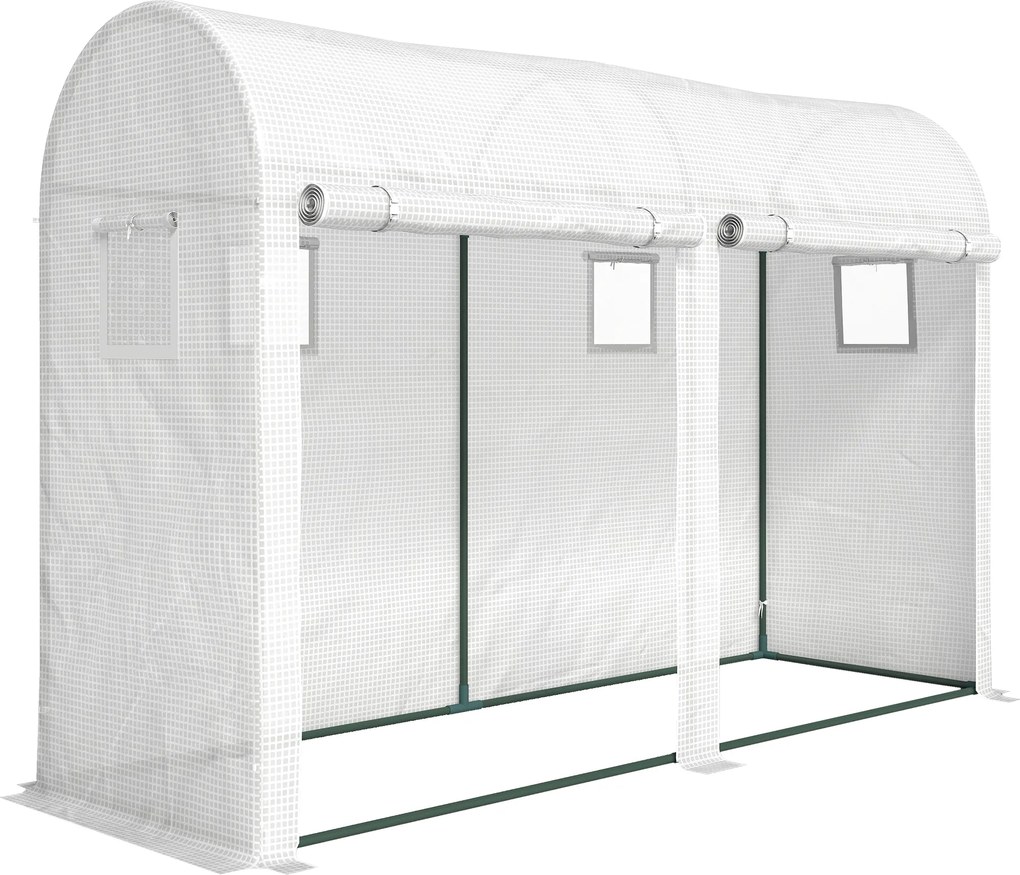 Outsunny Seră de Grădină, Seră Mică pentru Balcon cu Prelată PE și Cadru din Oțel, Uși și Ferestre Rulante 300 x 100 x 200 cm alb | Aosom Romania