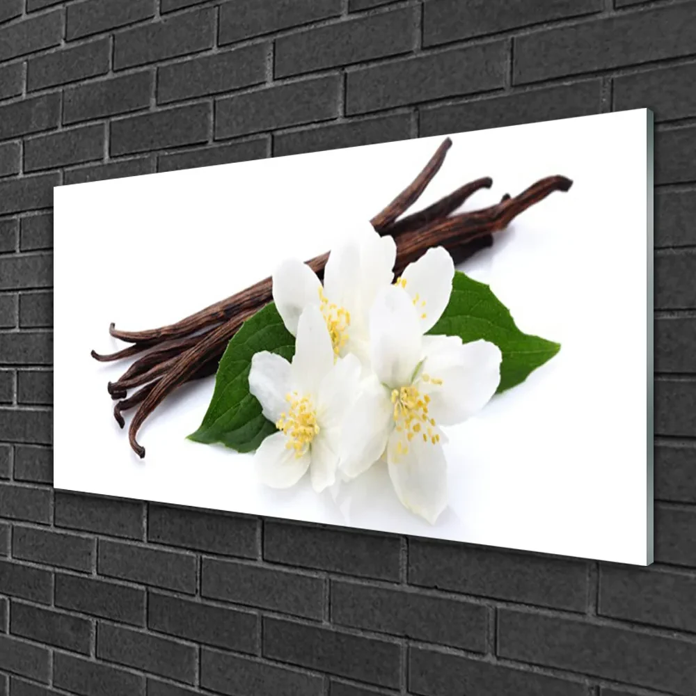 Tablou pe sticla Vanilie Floral Maro Verde Alb