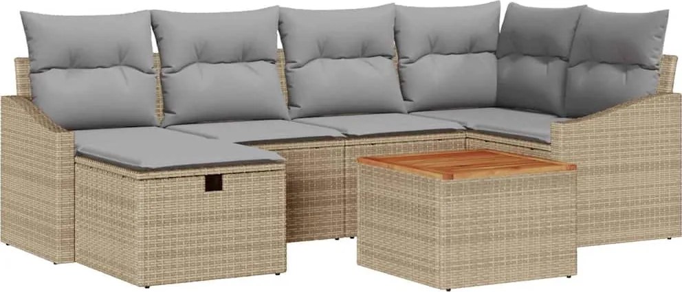 vidaXL Set de canapele pentru grădină cu pernă 7 pcs Bej poliratan