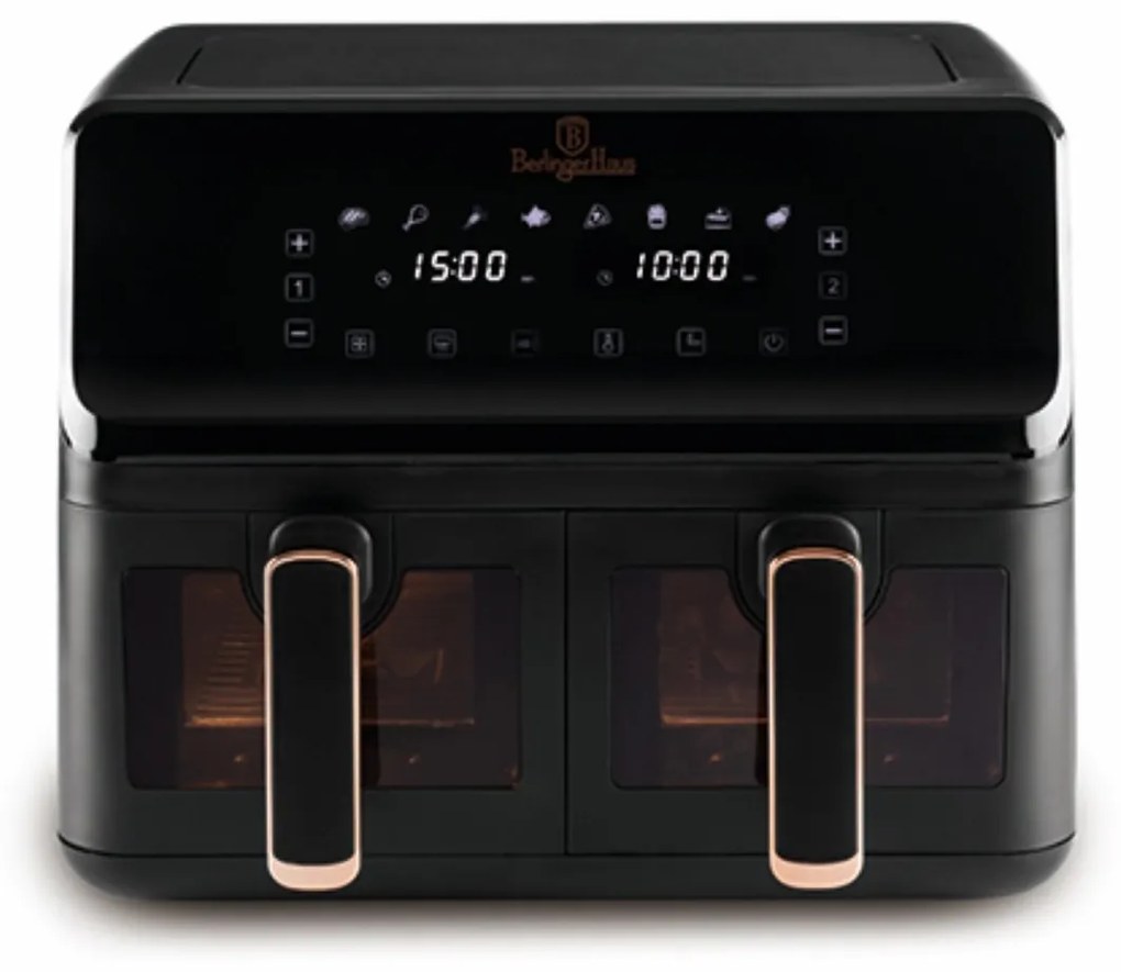RESIGILAT - Friteuza cu aer cald dubla, airfryer 4.1 + 4.1 Black Rose Berlinger Haus BH 9469