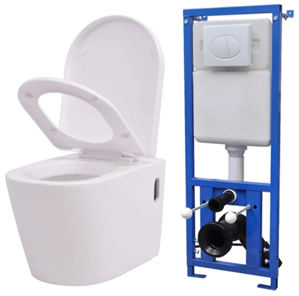 274669 vidaXL Vas toaletă suspendat cu rezervor încastrat, ceramică, alb