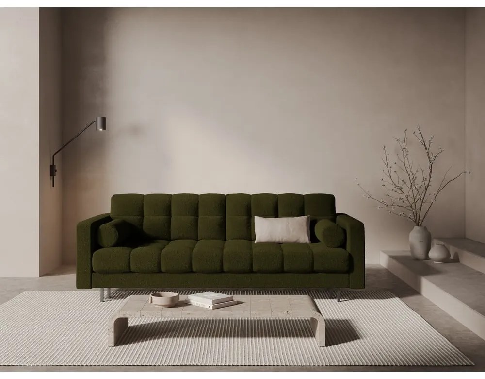 Canapea verde extensibilă, cu spațiu de depozitare cu tapițerie din țesătură bouclé 222 cm Bali – Cosmopolitan Design