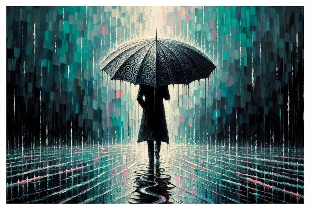 Tablou zi ploioasă cu umbrelă