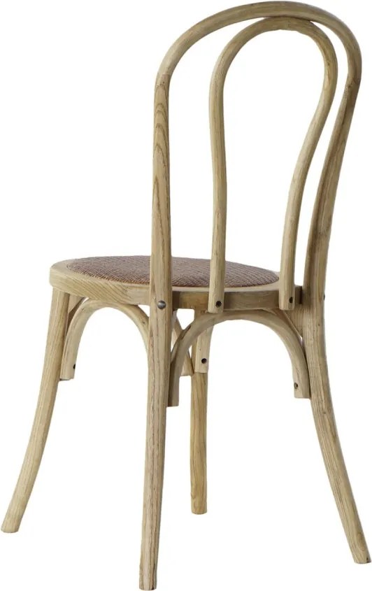 Scaun dining natur din lemn masiv de ulm cu șezut și spătar împletit din rattan, 89x43x44 cm, „Manoir"