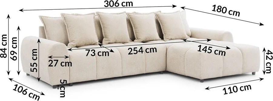 Colțar bej (cu colț pe partea dreaptă/cu șezlong) Albane – Ropez