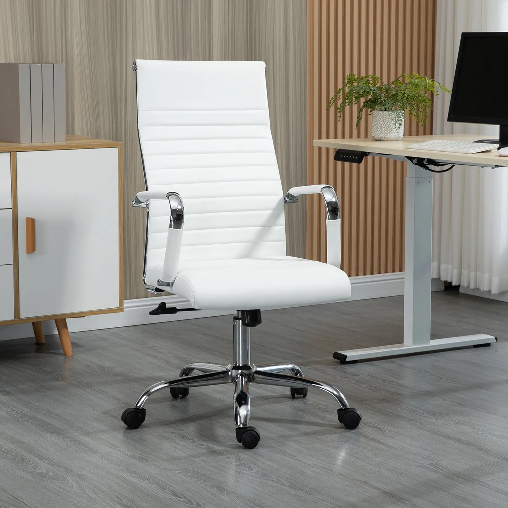 Vinsetto Scaun de birou ergonomic din piele ecologică, cu rotire și balans, 54x62x104-114 cm, alb | Aosom Romania