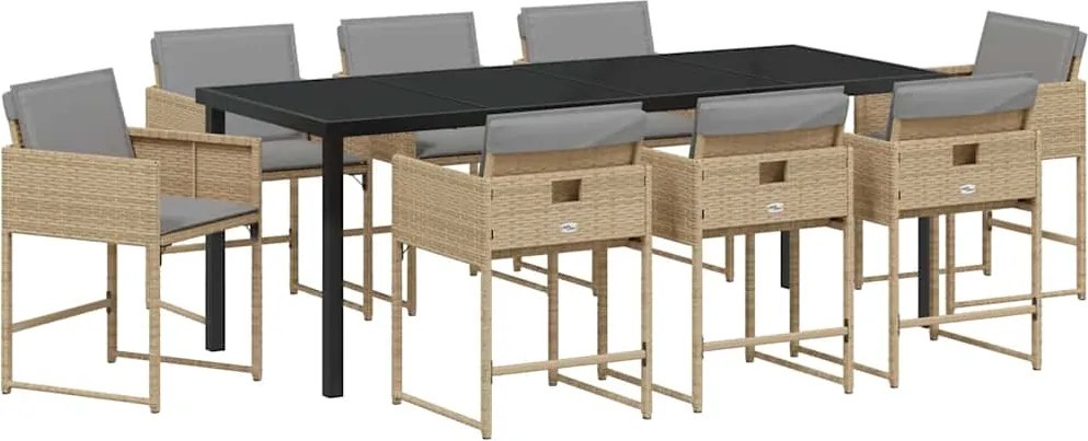 vidaXL Set de masă pentru grădină 9 pcs Bej poliratan