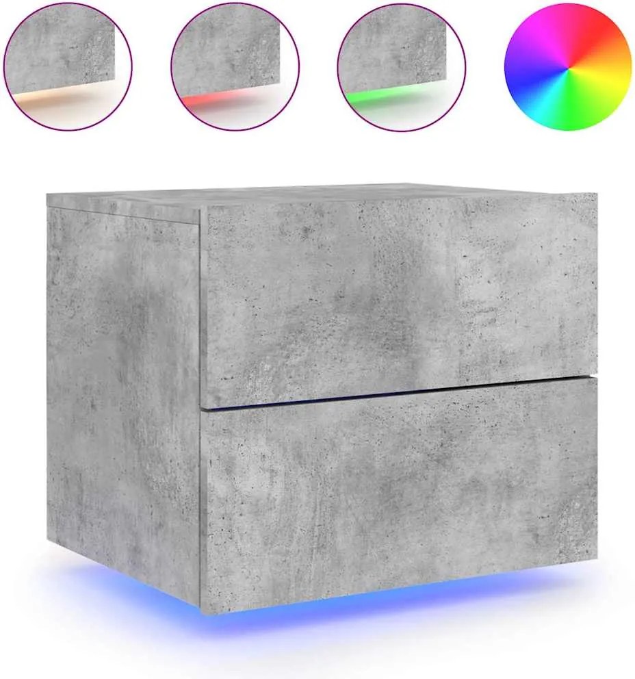 vidaXL Noptieră montată pe perete cu lumini LED, gri beton