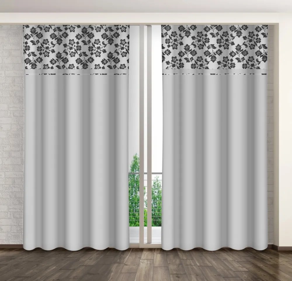 Draperie decorativă de culoare gri deschis cu imprimare de flori de grafit Lățime: 160 cm | Lungime: 270 cm