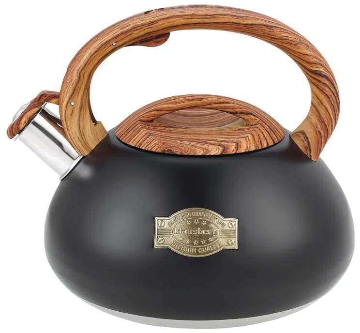 Ceainic cu fluier Klausberg KB 7565, 3 L, Baza groasa, Inductie, Negru/Maro