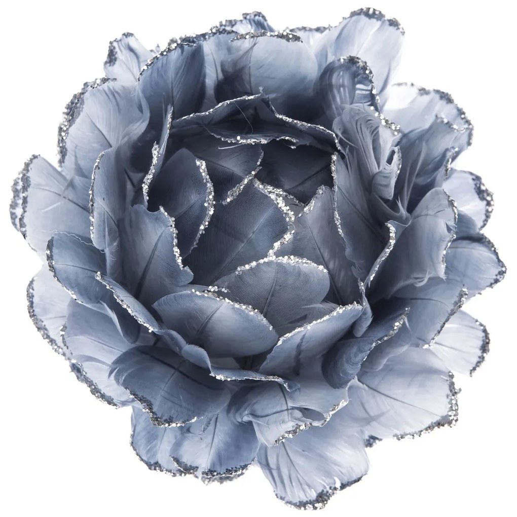 Floare suspendabilă din pene gri - albastru, 8 cm