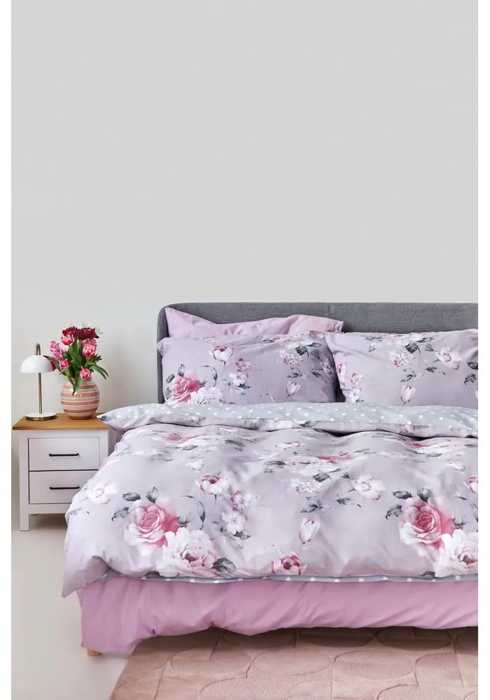 Lenjerie de pat din bumbac pentru pat dublu Bonami Selection Belle, 200 x 220 cm, gri