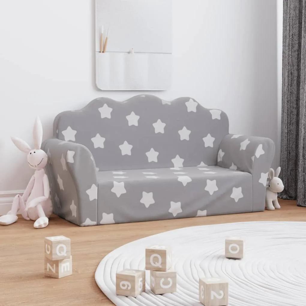 Canapea de copii cu 2 locuri, gri deschis cu stele, plus moale