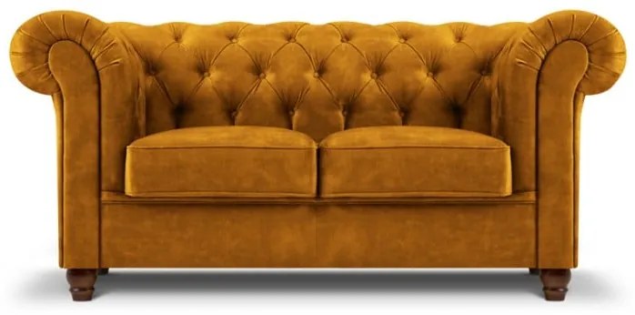 Canapea Lapis cu 2 locuri si tapiterie din catifea, galben