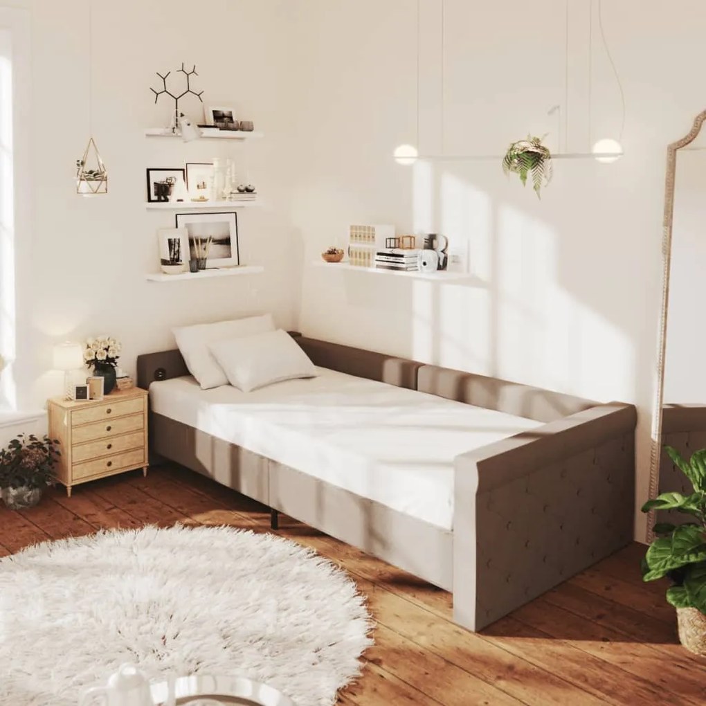 Pat de zi, gri taupe, 90x200 cm, textil, usb