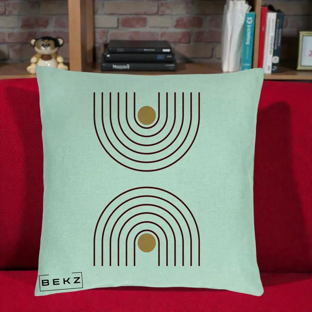 Perna Decorativa Geometric Boho Arc, 40x40 cm, Verde Menta, Husa Detasabila, Perna Inclusa, BEKZ®