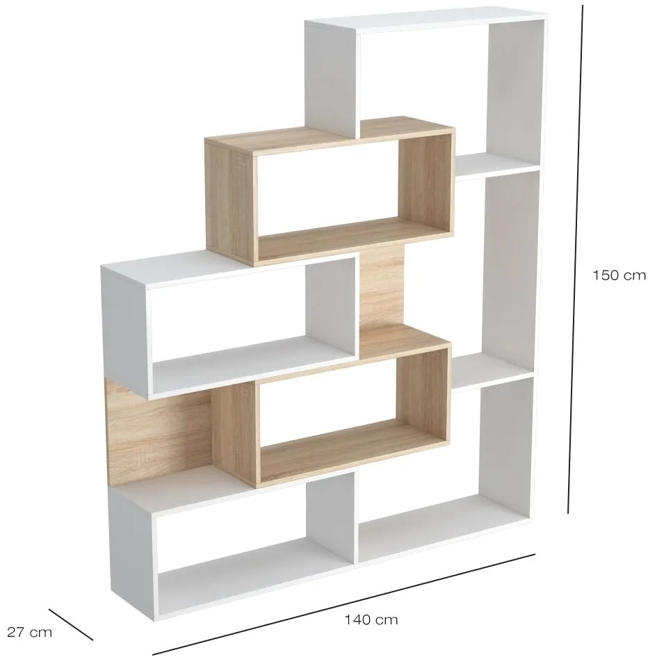 Biblioteca haaus Era, Stejar Sonoma/Alb, 140 x 27 x 150 cm