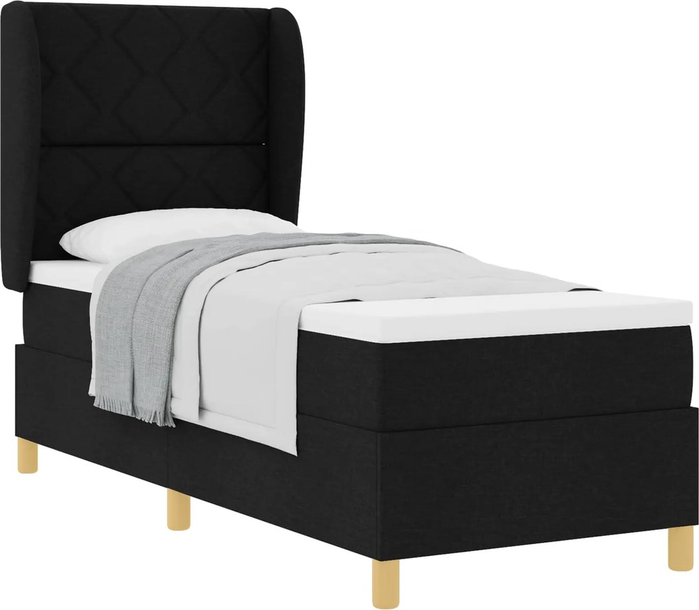 vidaXL Pat cu arcuri cu saltea cu headboard Negru 200 x 80 cm țesătură