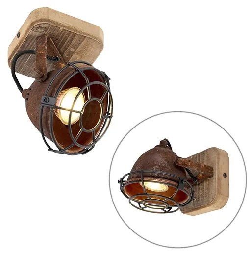 Spotlight industrial inclinabil maro ruginiu cu lemn - Gina