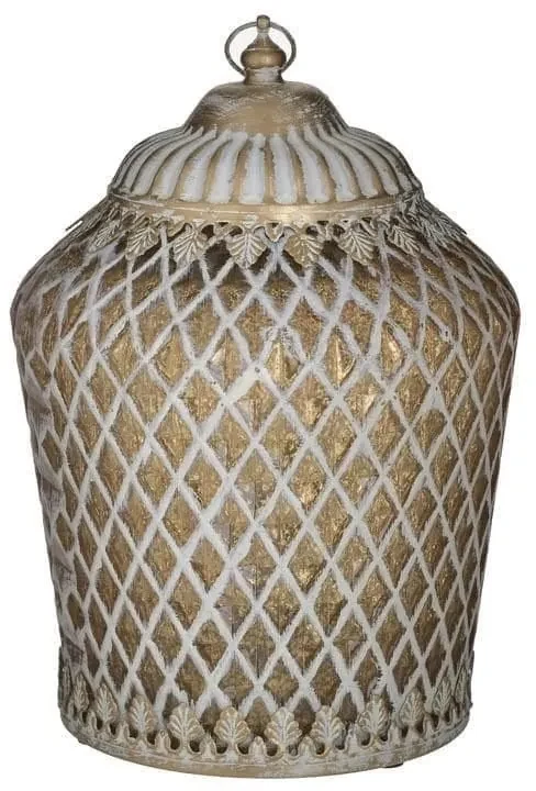 Felinar din sticla cu LED Antique Gold 16 cm x 22 cm