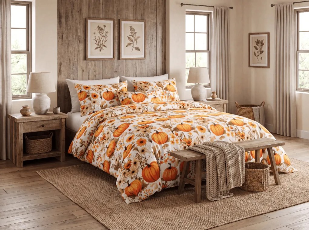 Lenjerie de pat din microfibra FLOWERS AND PUMPKINS portocaliu Dimensiune lenjerie de pat: 2 buc 70 x 90 cm | 200 x 220 cm