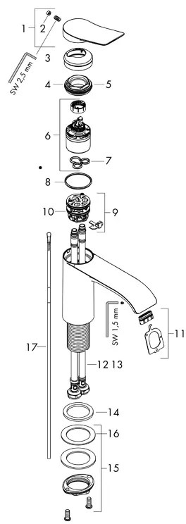 Baterie lavoar, Hansgrohe, Vivenis 110, negru mat