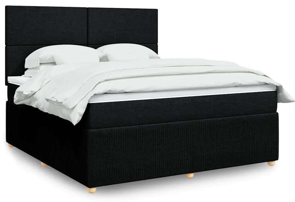 vidaXL Pat box spring cu saltea, negru, 180x200 cm, catifea