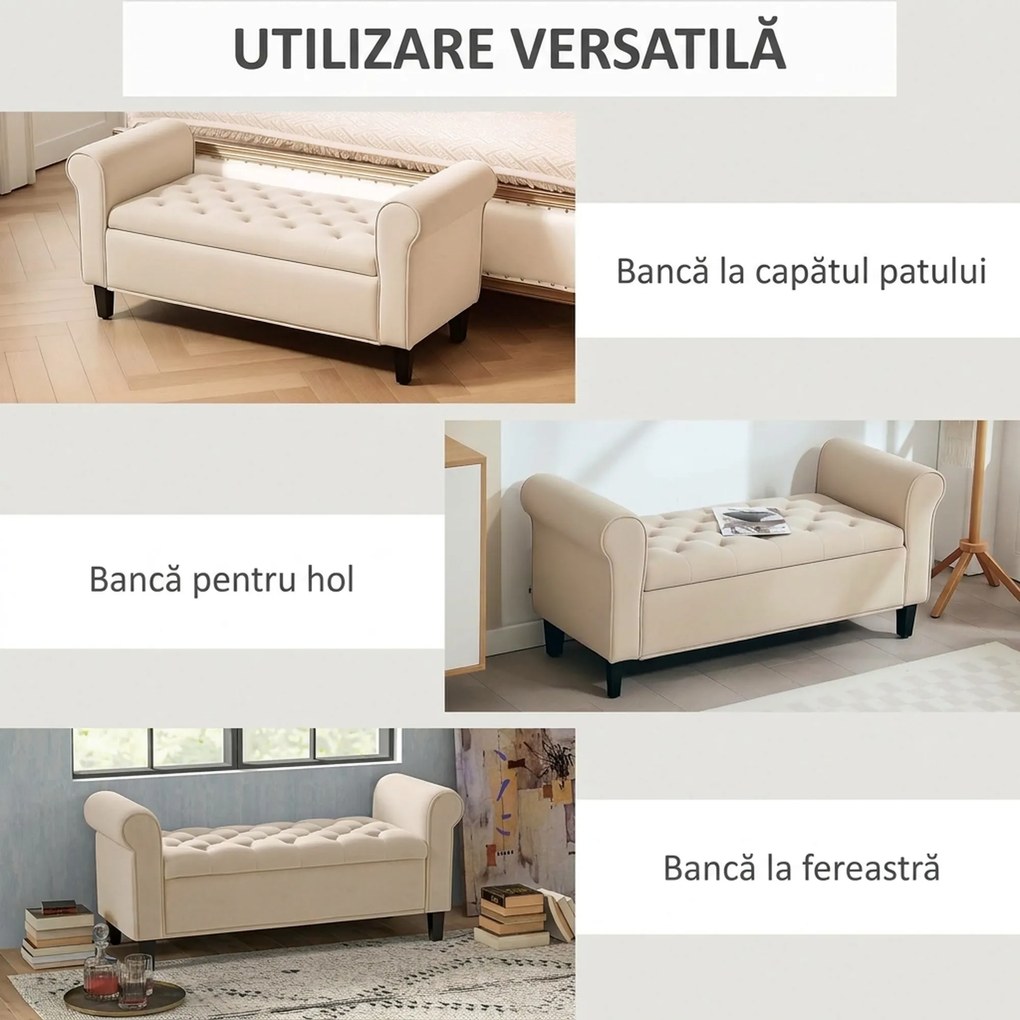 HOMCOM Bancă de Depozitare din Țesătură tip Catifea cu Spațiu Ascuns, Bej | Aosom Romania