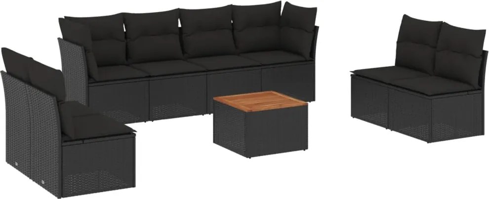vidaXL Set mobilier de grădină cu perne, 9 piese, negru, poliratan
