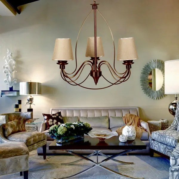 Candelabru suspendat CLASSIC pe lanț, 3xE14/40W/230V, bronz/bej