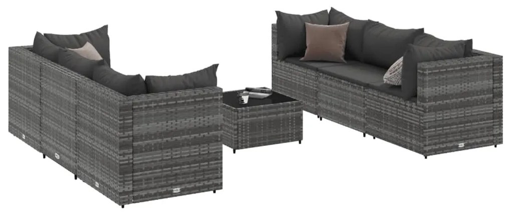 3308026 vidaXL Set mobilier de grădină cu perne, 7 piese, gri, poliratan