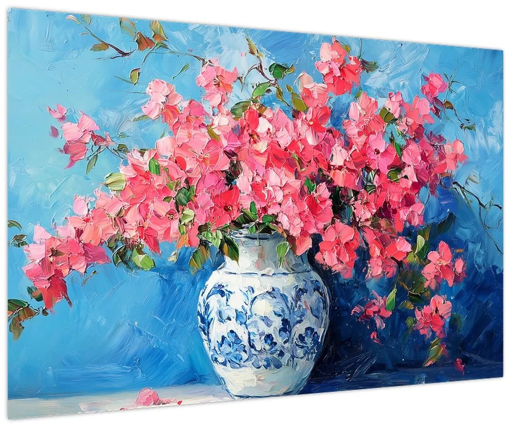 Tablou - Vază cu flori roz (90x60 cm)