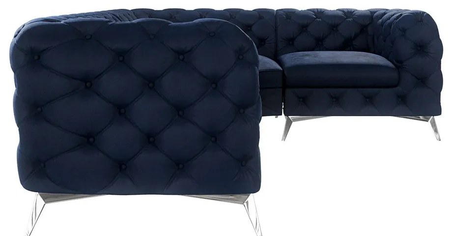 Colțar albastru închis cu tapițerie din catifea (cu colț pe partea dreaptă/în formă de ”L”) Chelsea – Ropez