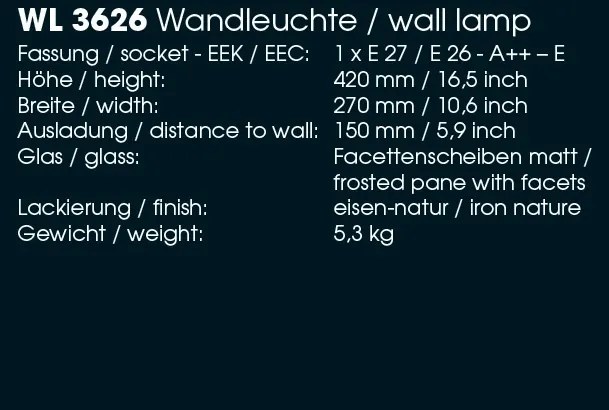 Aplica 1/2 iluminat exterior din fier forjat, WL 3626