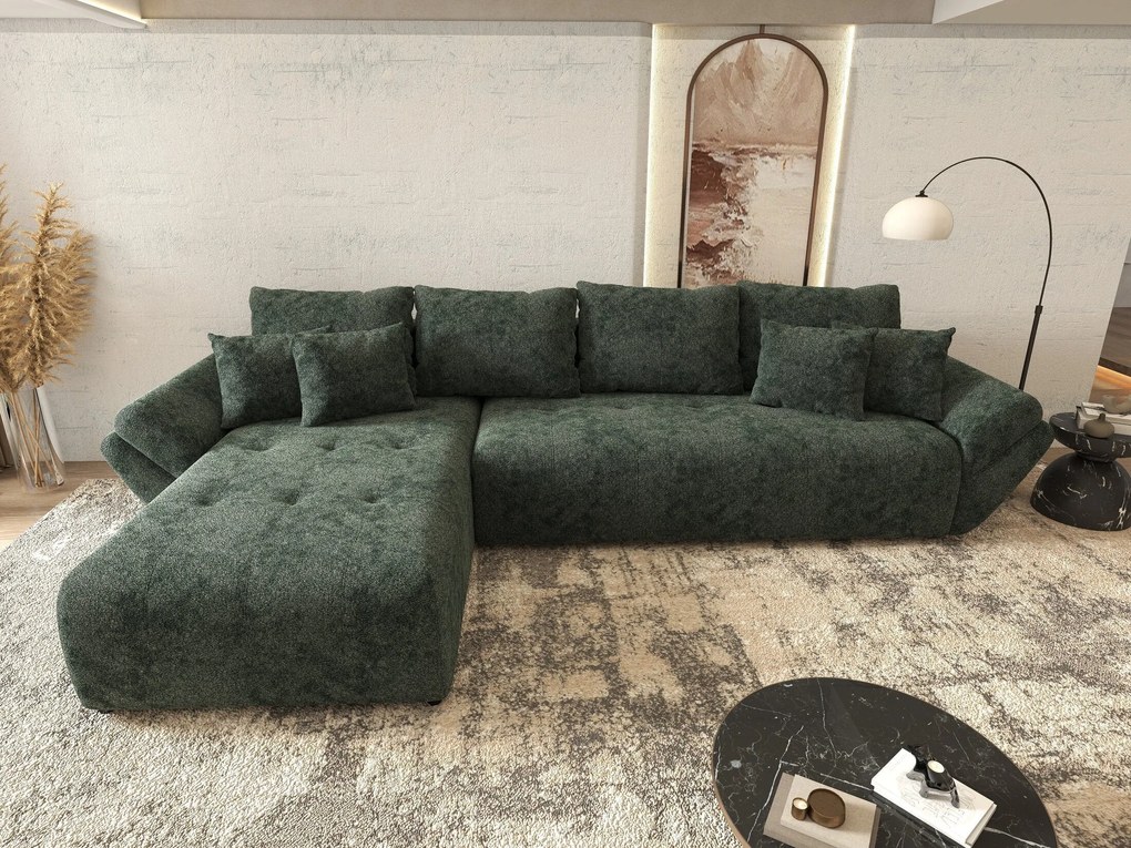 Colțar extensibil dumonde cu ladă de depozitare si sezut confortabil din spuma high-density, Berlin XL Euphoria Green 350x185 cm