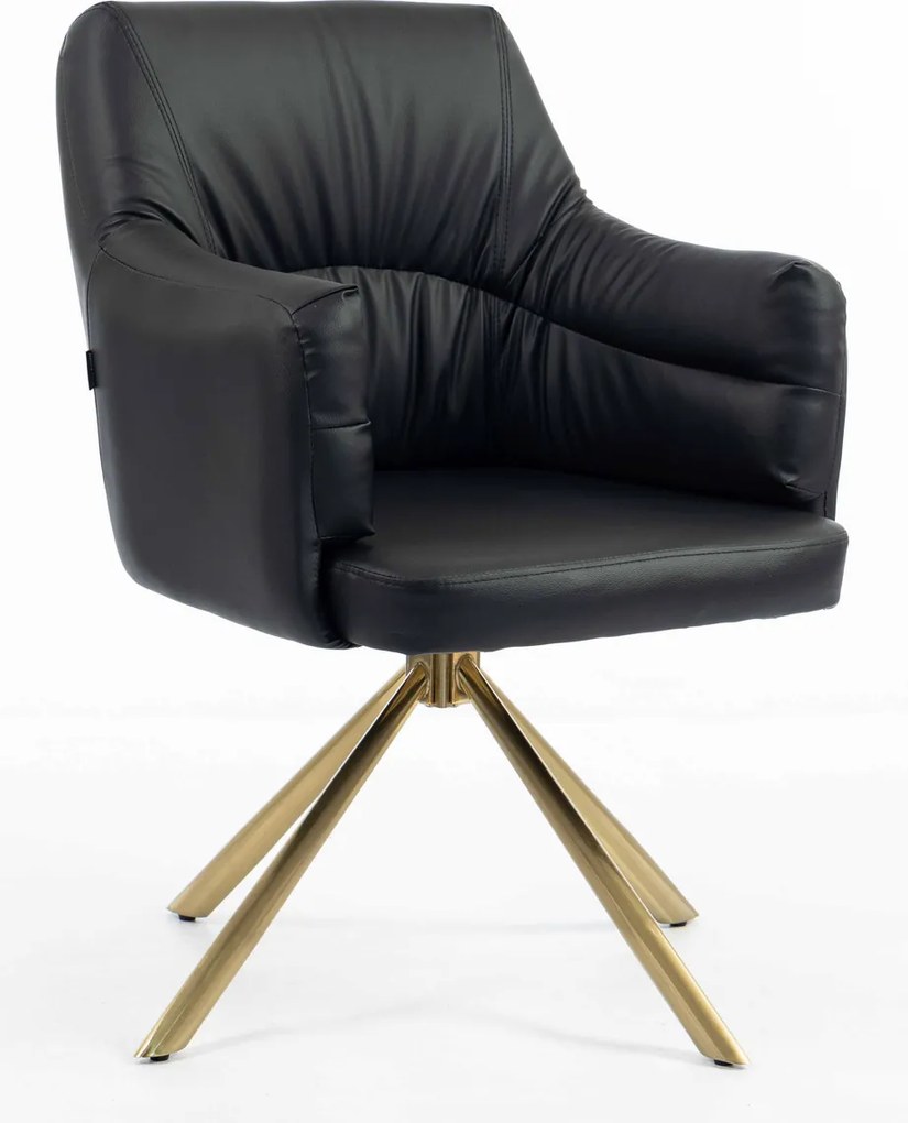 HR840 BAZĂ STEA Scaun Negru Piele Ecologica cu Bază Aurie