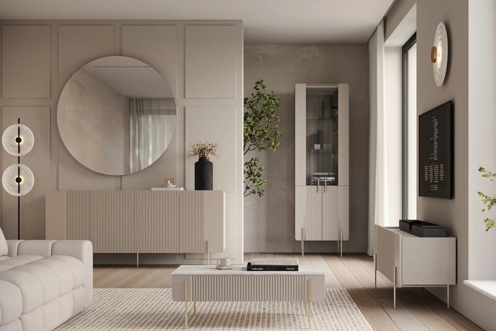 Comodă cu patru uși Malmi 200 cm - cashmere / crema bianca / picioare aurii