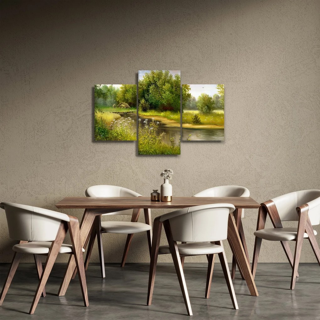 Tablou - Râu lângă pădure, pictură în ulei (90x60 cm)