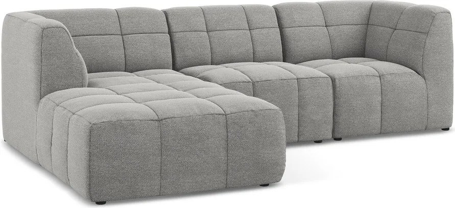 Colțar gri cu tapițerie din țesătură bouclé (cu colț pe partea stângă/cu șezlong) Aloha – Makamii