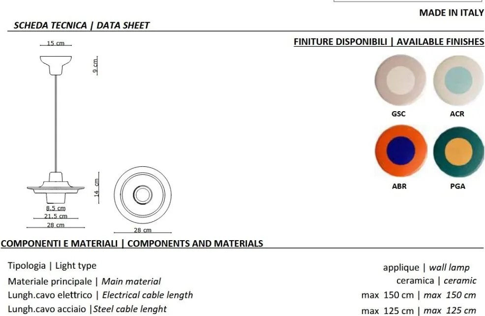 Pendul din ceramica design italian realizata manual Voila